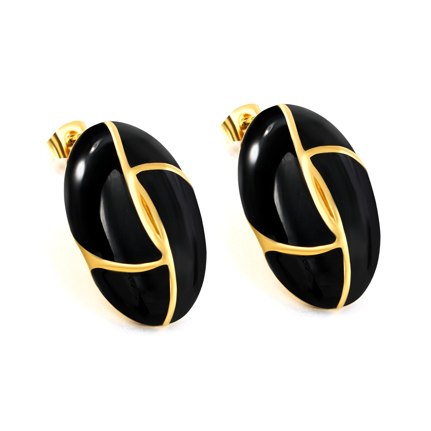 Oval White / Black Drip Earrings with Trim 19.2*27.9mm asonjewelry